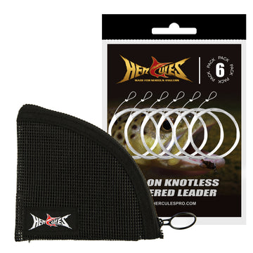 HERCULES Pre-Tied Loop Fly Fishing Leader with leader wallet Pack of 6